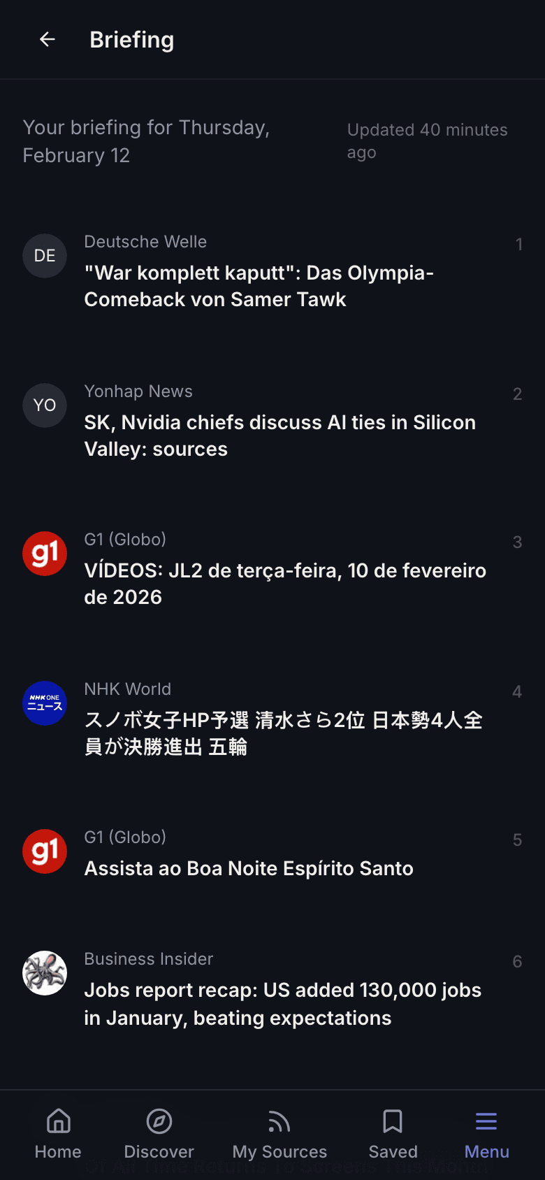 AI-powered daily briefing with top stories summarized