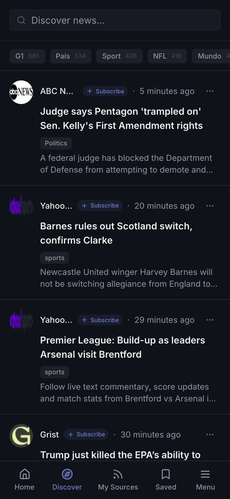 Discover trending stories across topics you follow